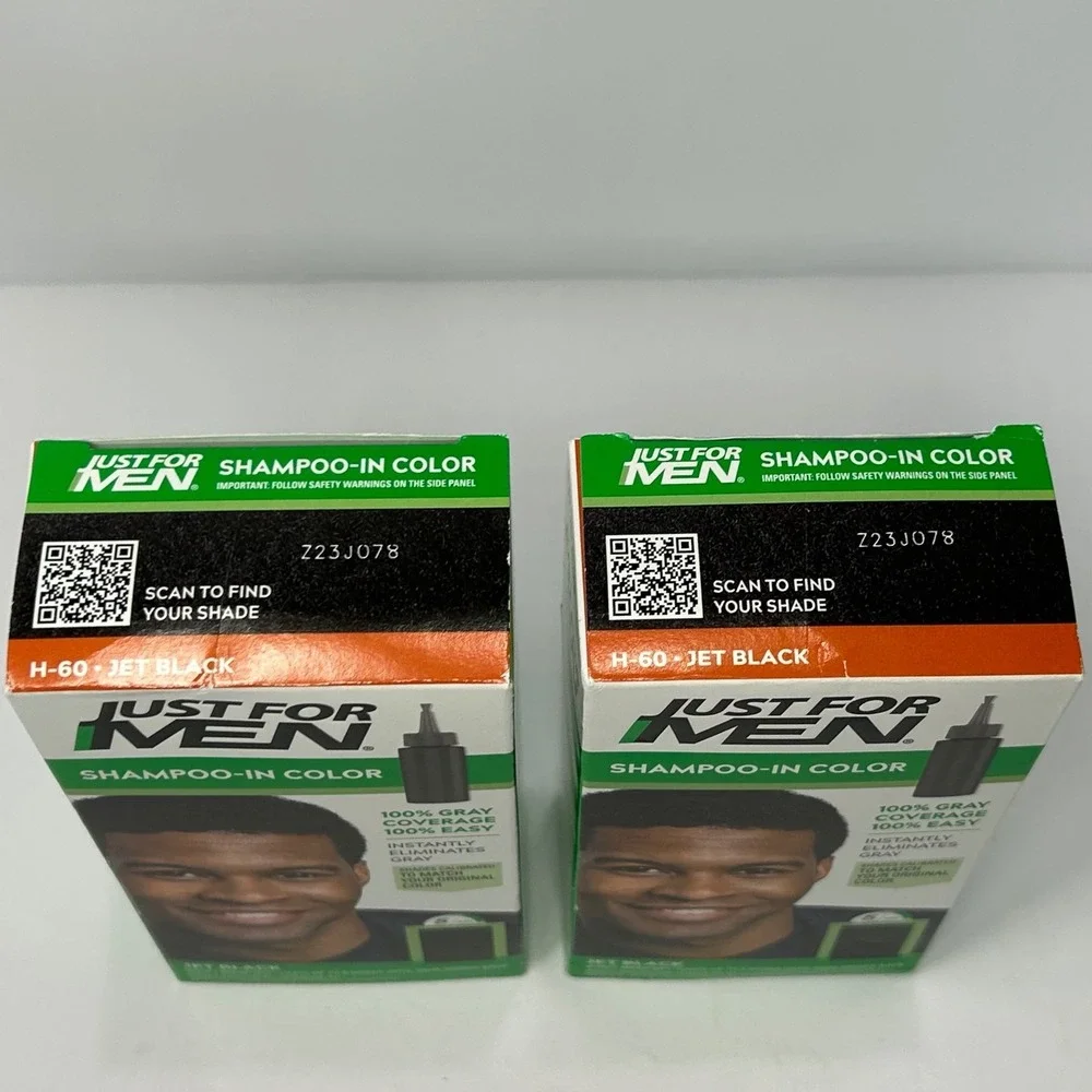 2 Pack Just For Men Shampoo-In Color H-60 Jet Black Gray Coverage Hair Dye